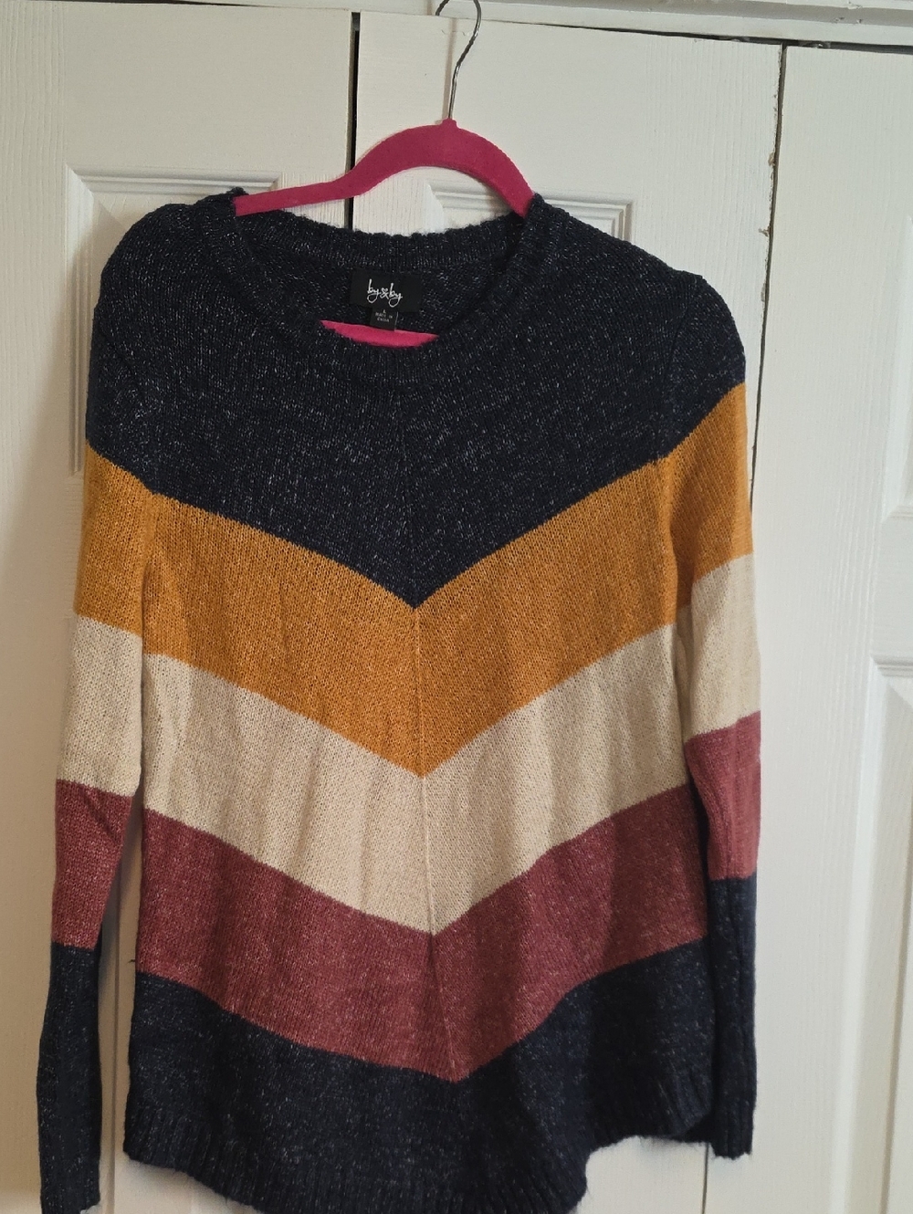 Treasure & Bond Chevron Colorblock Crew Sweater - Navy, Mustard, Cream, Burgundy
